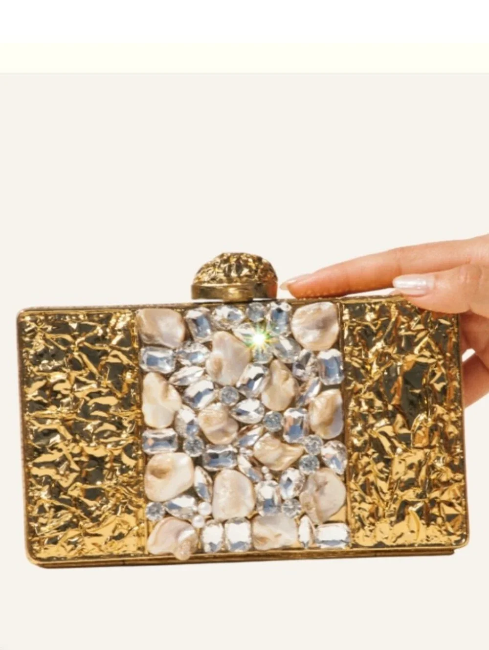 NWT RAMLA Arya Handmade Brass and Mother of Pearl Clutch